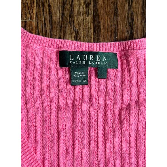 Lauren Ralph Lauren Sweater Womens Large Pink Cable Knit Classic Fit Preppy NWT - Picture 7 of 8